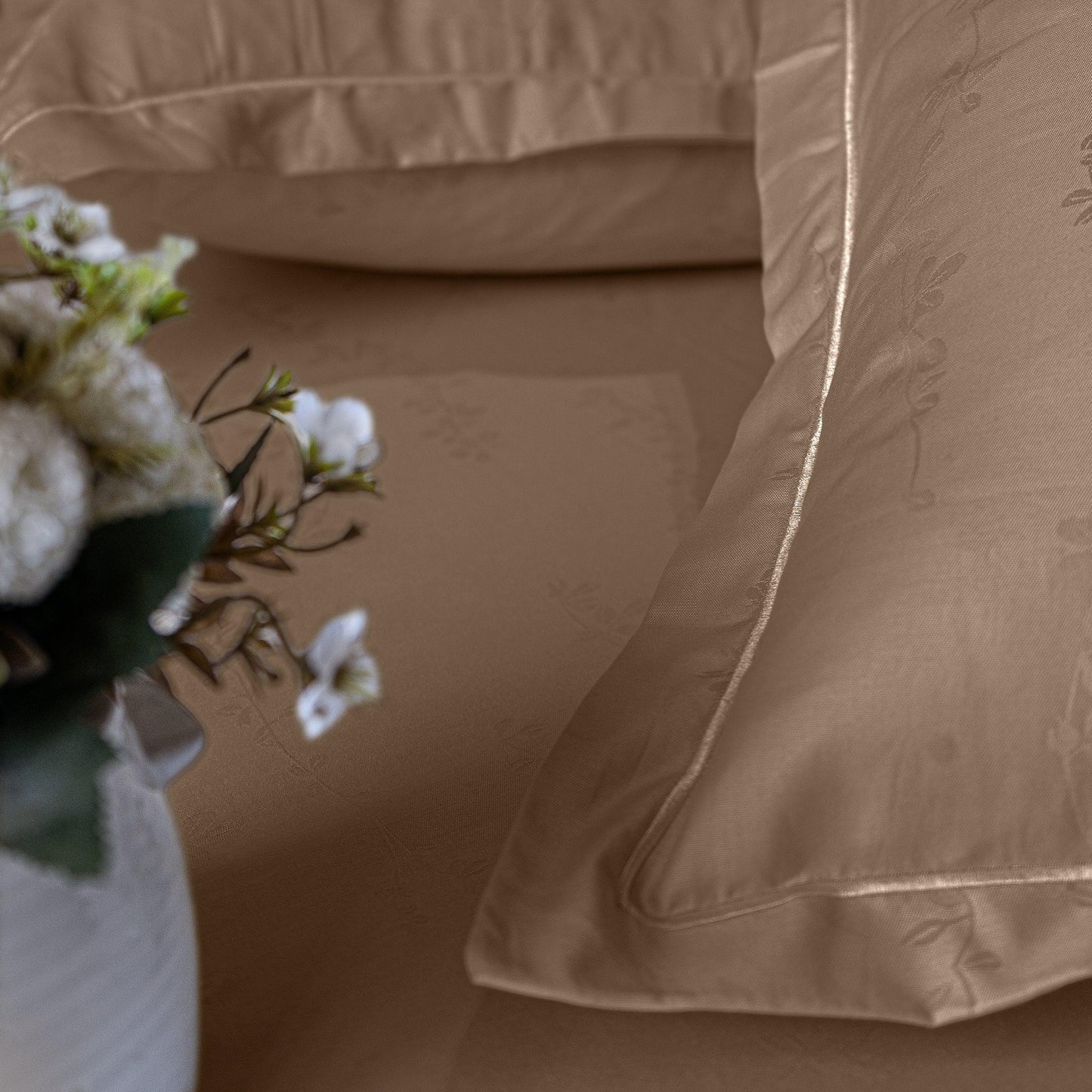 Enera Jacquard Tendril Collection Caramel Gold Color King Size Bedsheet - enera