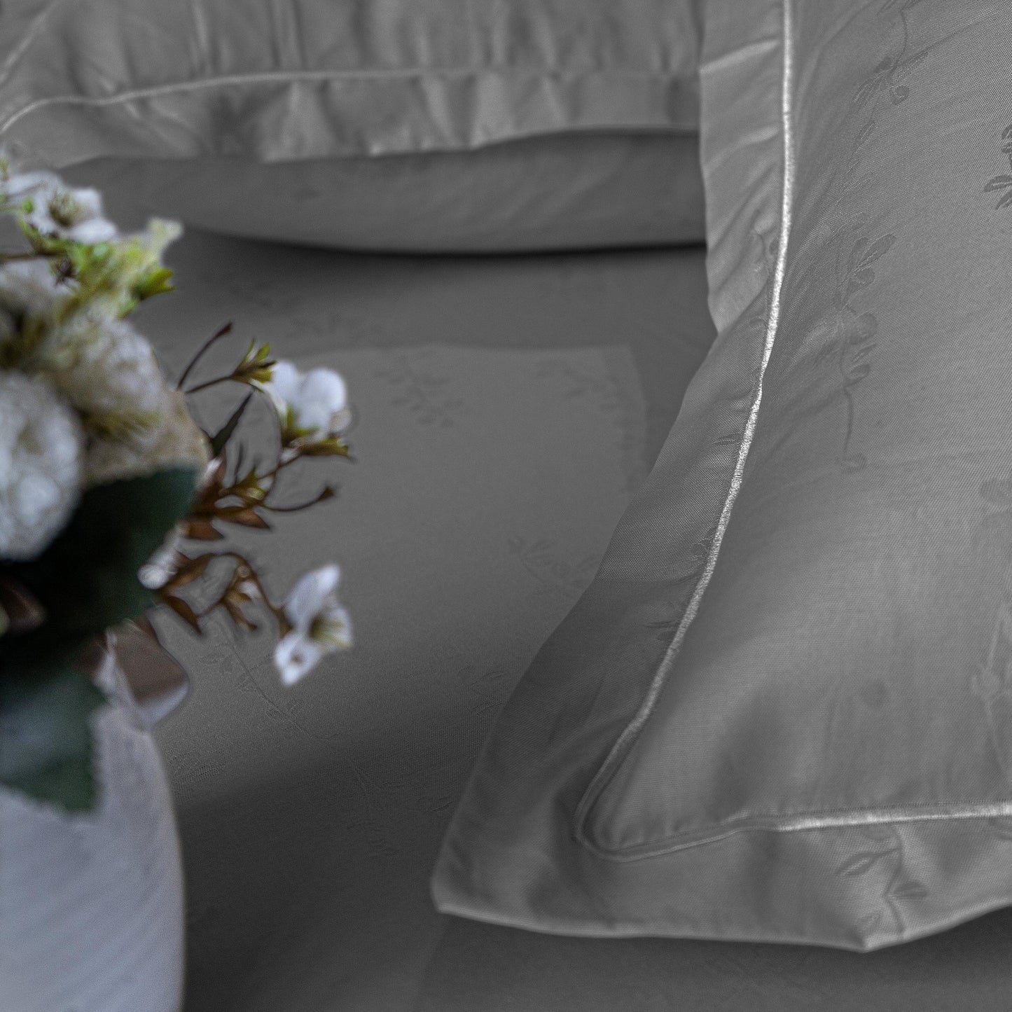 Enera Jacquard Tendril Collection Graphite Grey Color King Size Bedsheet - enera