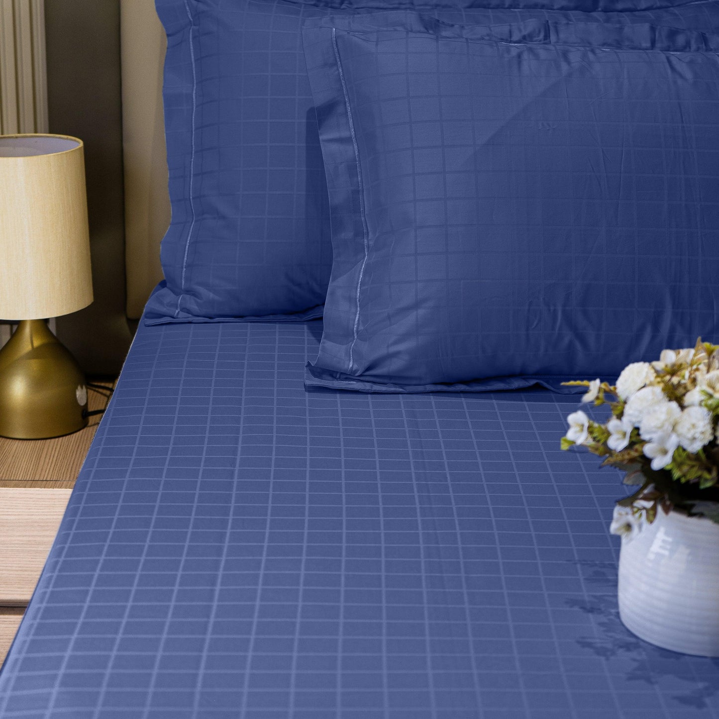Enera Jacquard Matrix Collection Slate Blue Color King Size Bedsheet - enera