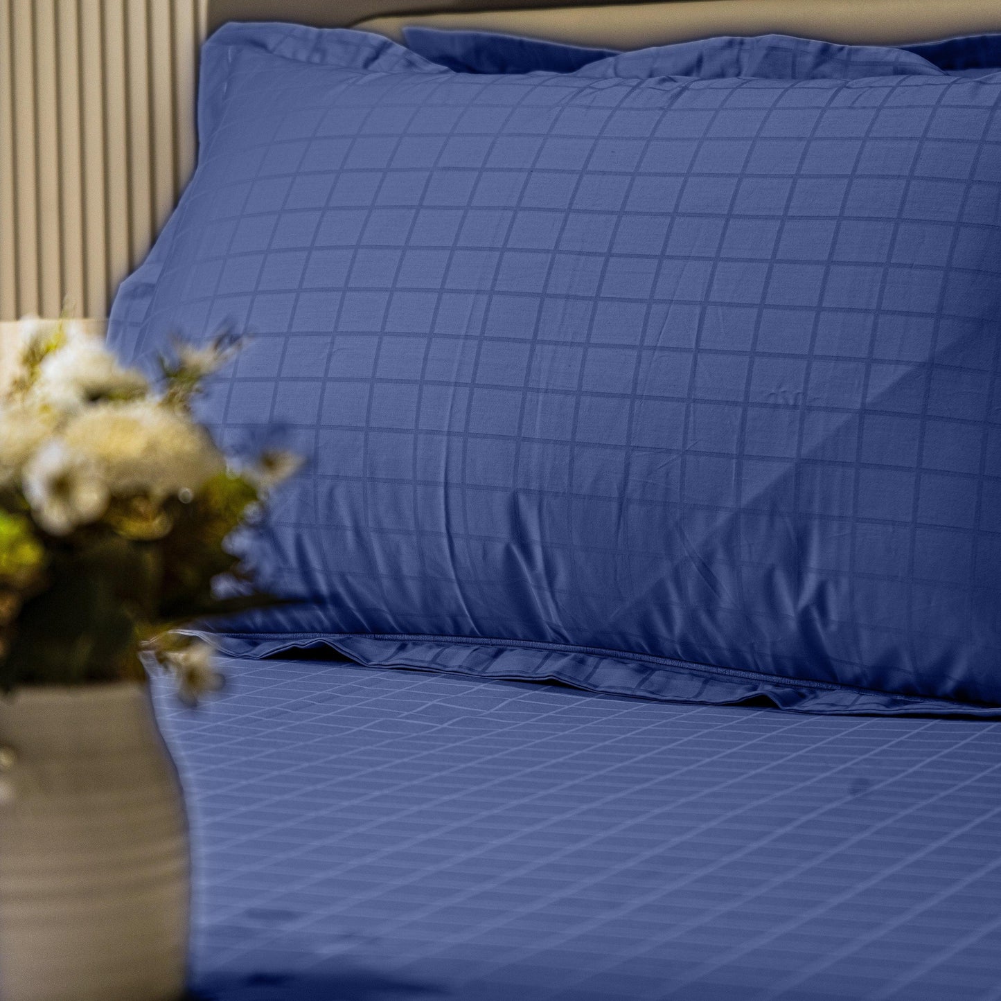 Enera Jacquard Matrix Collection Slate Blue Color King Size Bedsheet - enera
