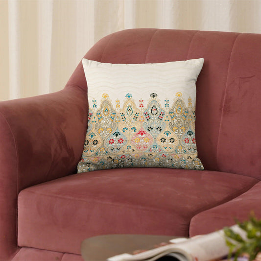 Enera Marc Gulmohar Ivory Color 16x16 Inch Cushion Cover - enera