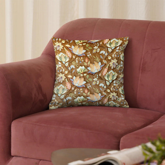 Enera Marc Swed Emboss Brown Color 16x16 Inch Cushion Cover - enera
