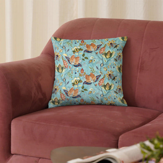 Enera Marc Swed Emboss Teal Color 16x16 Inch Cushion Cover - enera