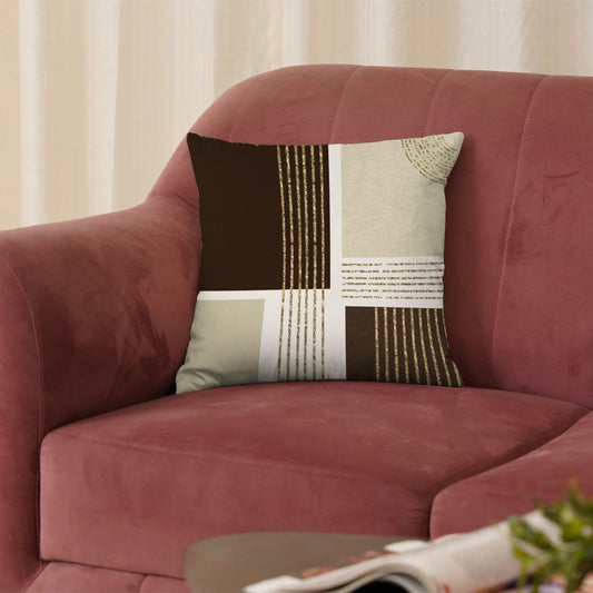 Enera Marc Velvet Fozla Check Taupe Cream Color 16x16 Inch Cushion Cover - enera