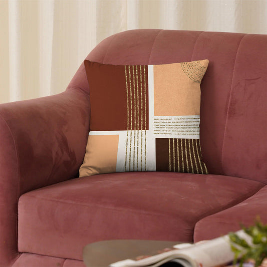 Enera Marc Velvet Fozla Check Sand Wine Color 16x16 Inch Cushion Cover - enera