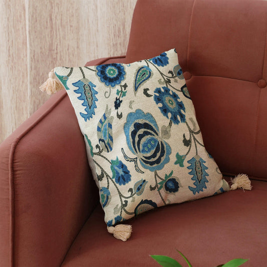 Enera Marc Jaipuriya Blue & Ivory Color 16x16 Inch Cushion Cover - enera