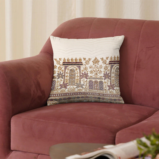 Enera Marc N Gulmohar Ivory Color 16x16 Inch Cushion Cover - enera