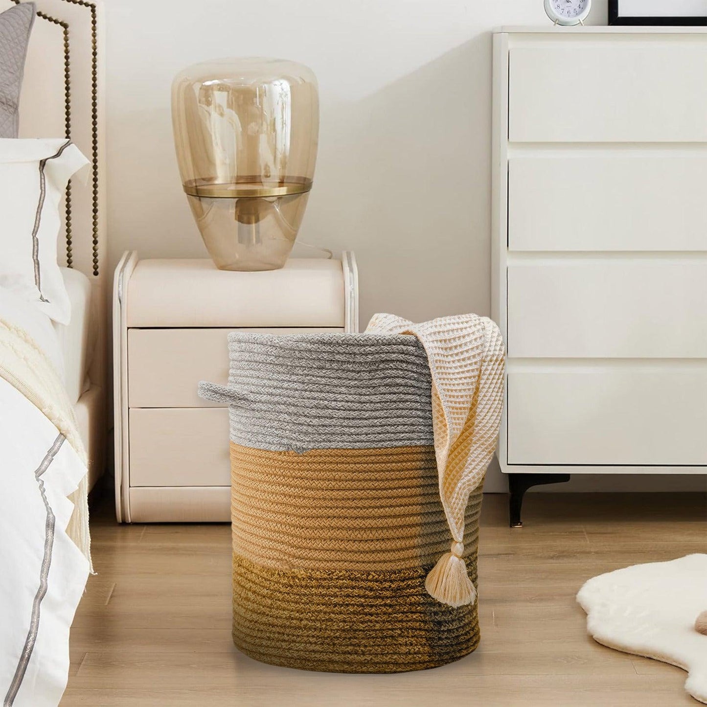 Saprose Eco Weave Drawstring Beize Color Basket With Cover