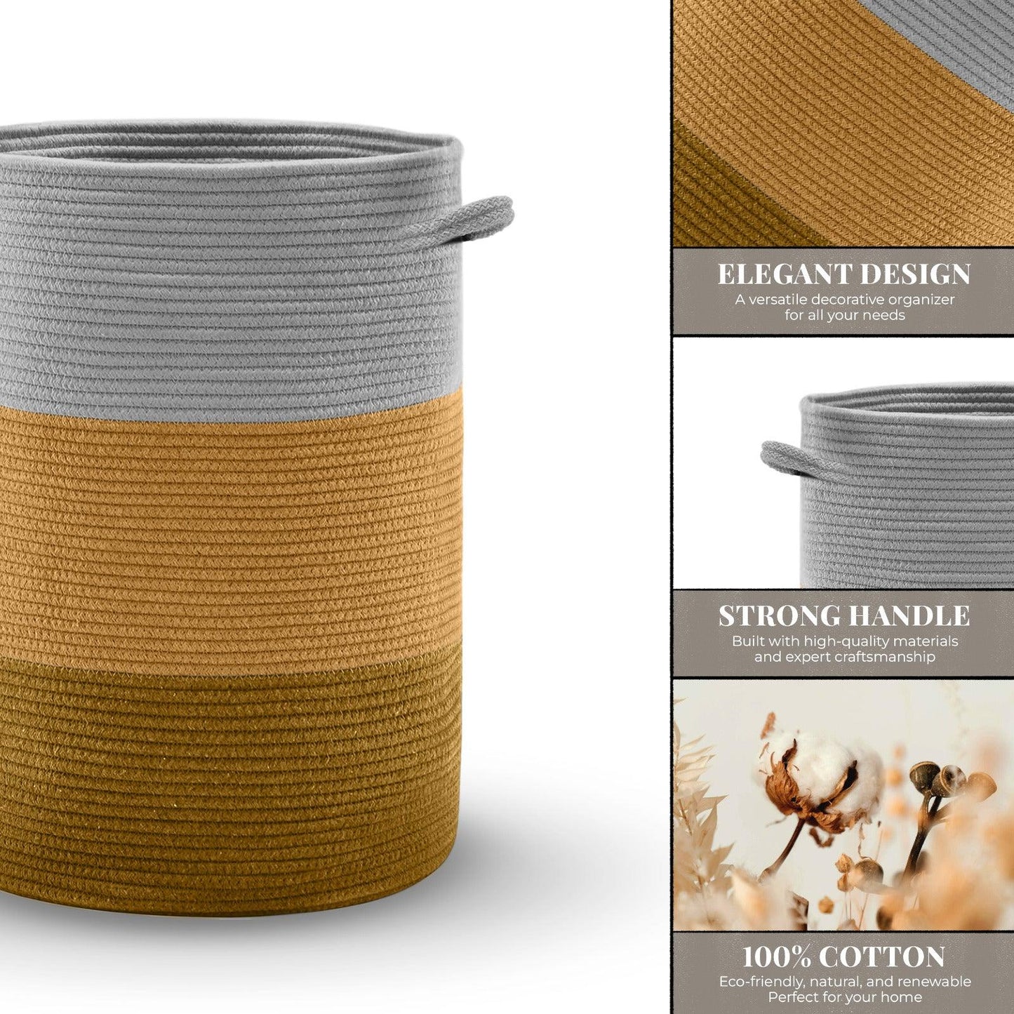 Saprose Eco Weave Drawstring Beize Color Basket With Cover