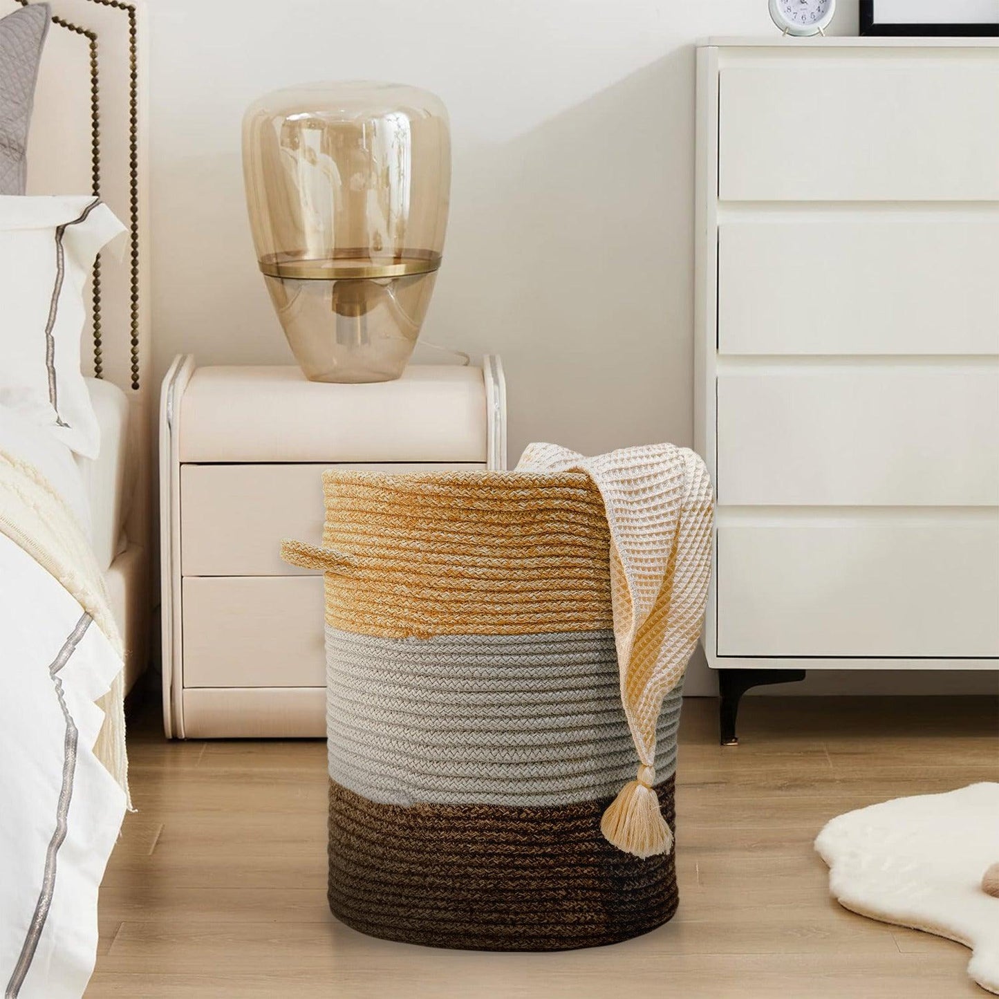 Saprose Eco Weave Drawstring Golden Brown Color Basket With Cover
