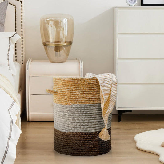 Saprose Eco Weave Drawstring Golden Brown Color Basket With Cover - enera