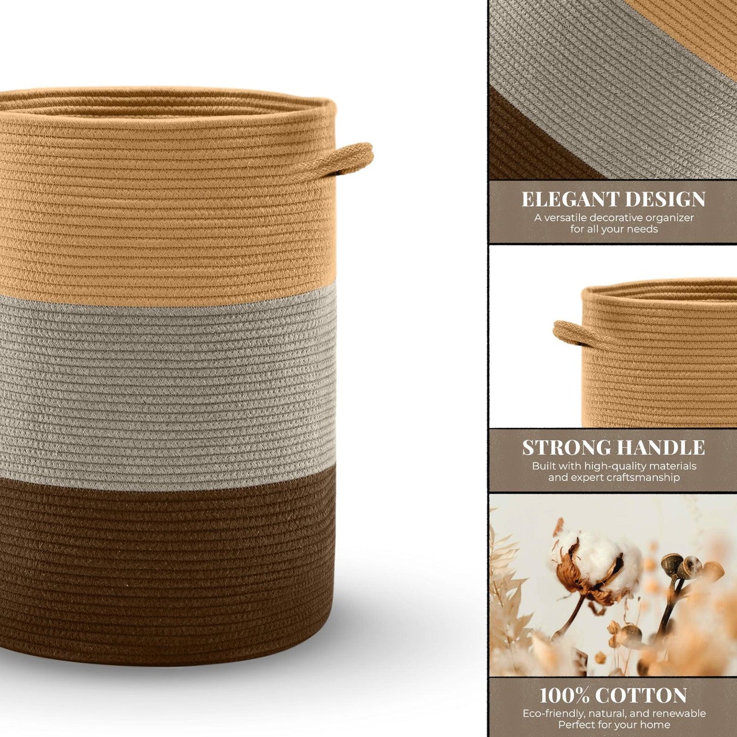 Saprose Eco Weave Drawstring Golden Brown Color Basket With Cover