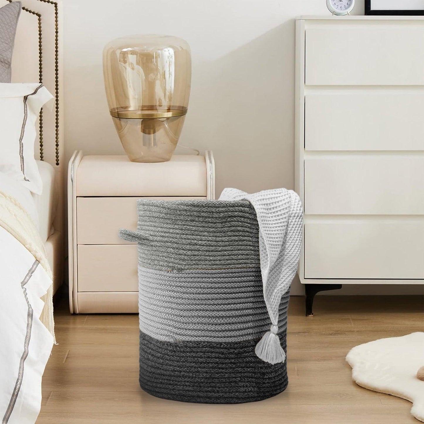 Saprose Eco Weave Drawstring Grey Color Basket With Cover