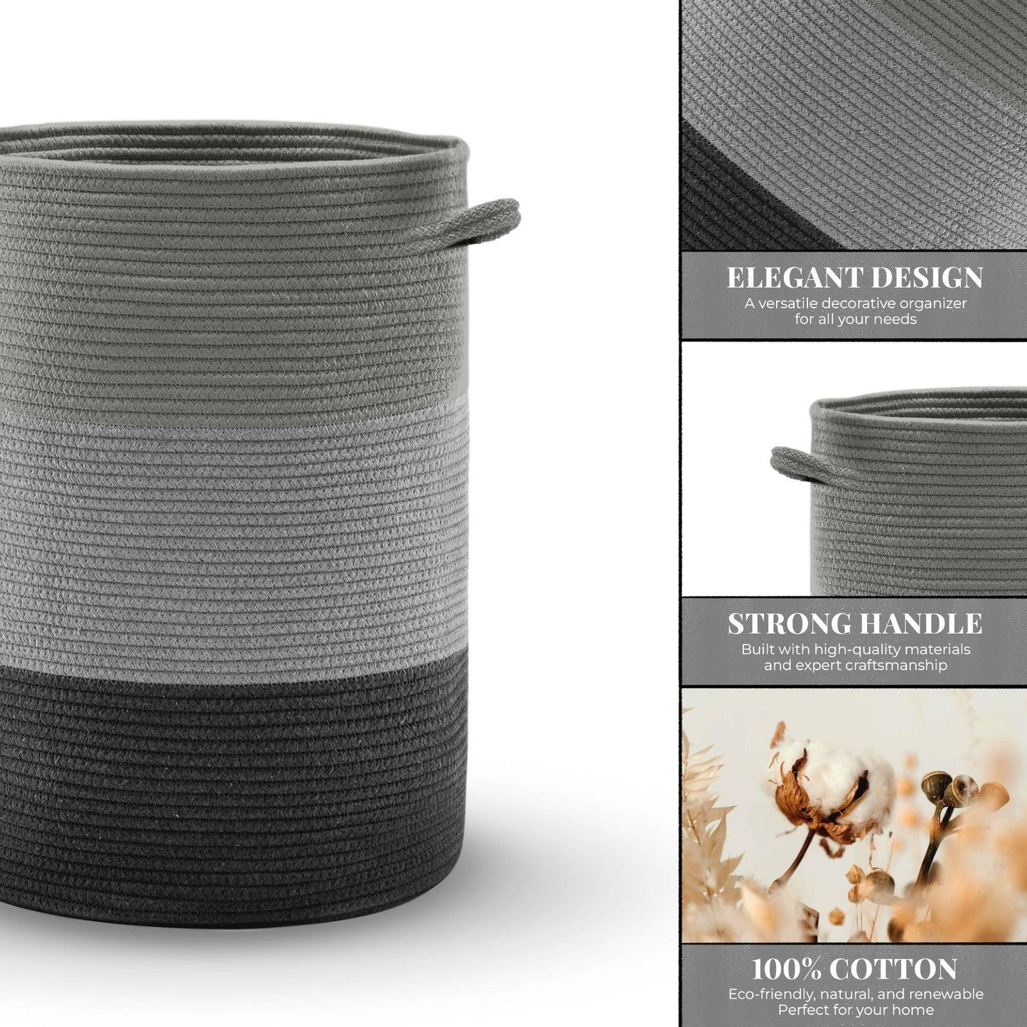 Saprose Eco Weave Drawstring Grey Color Basket With Cover