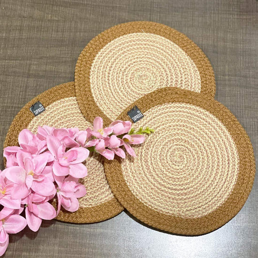 Saprose Crafted Round Dining & Side Table Mat – 23cm, Pack of 3 - enera