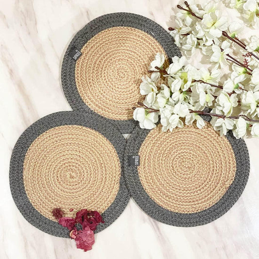 Saprose Crafted Round Dining & Side Table Mat – 23cm, Pack of 3 - enera