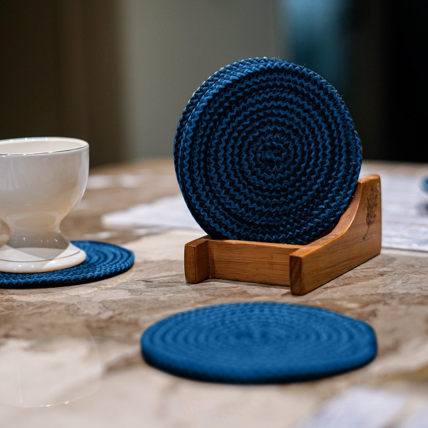 Enera Craft Ink Blue Color 12cm Round Coaster (6 pcs set)