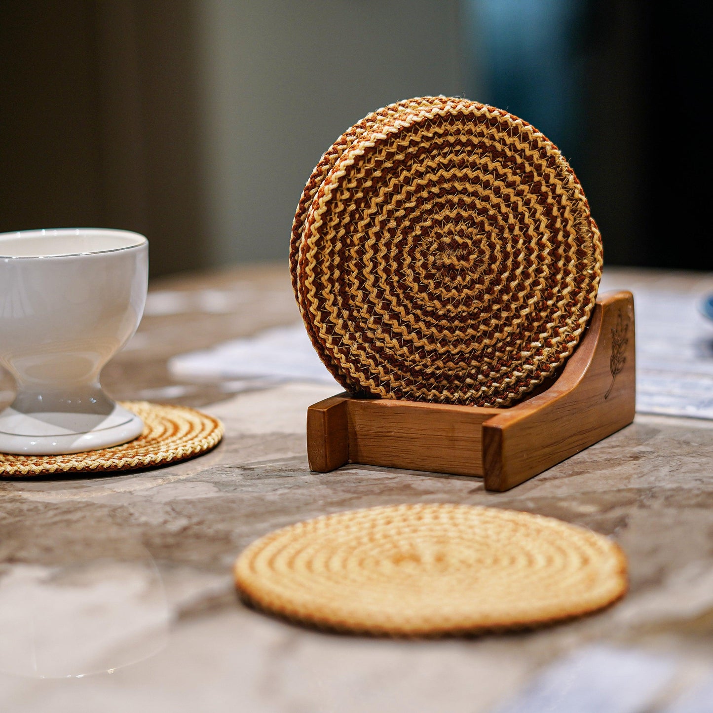 Enera Craft Beige Color 12cm Round Coaster (6 pcs set)