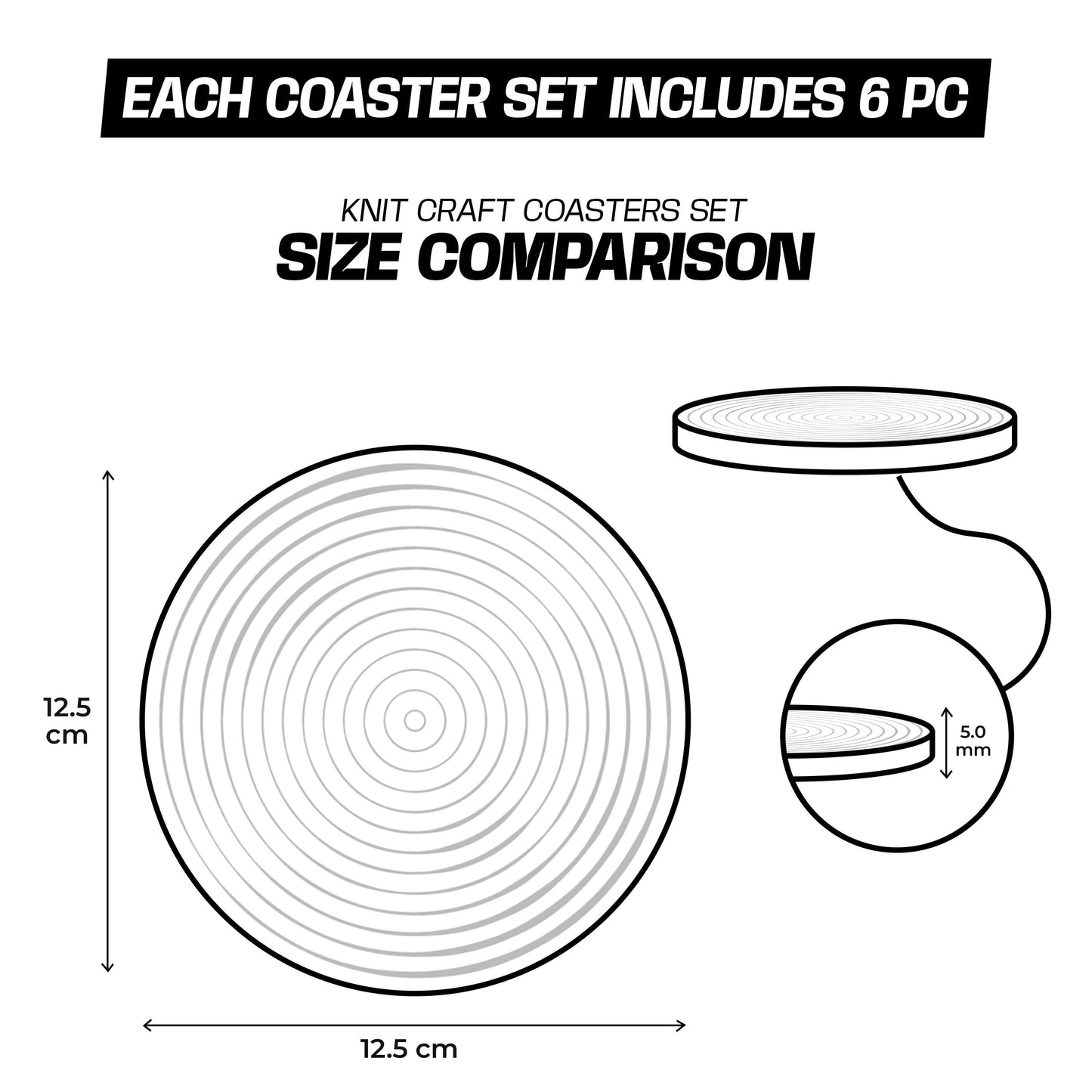Enera Craft Grey Color 12cm Round Coaster (6 pcs set)