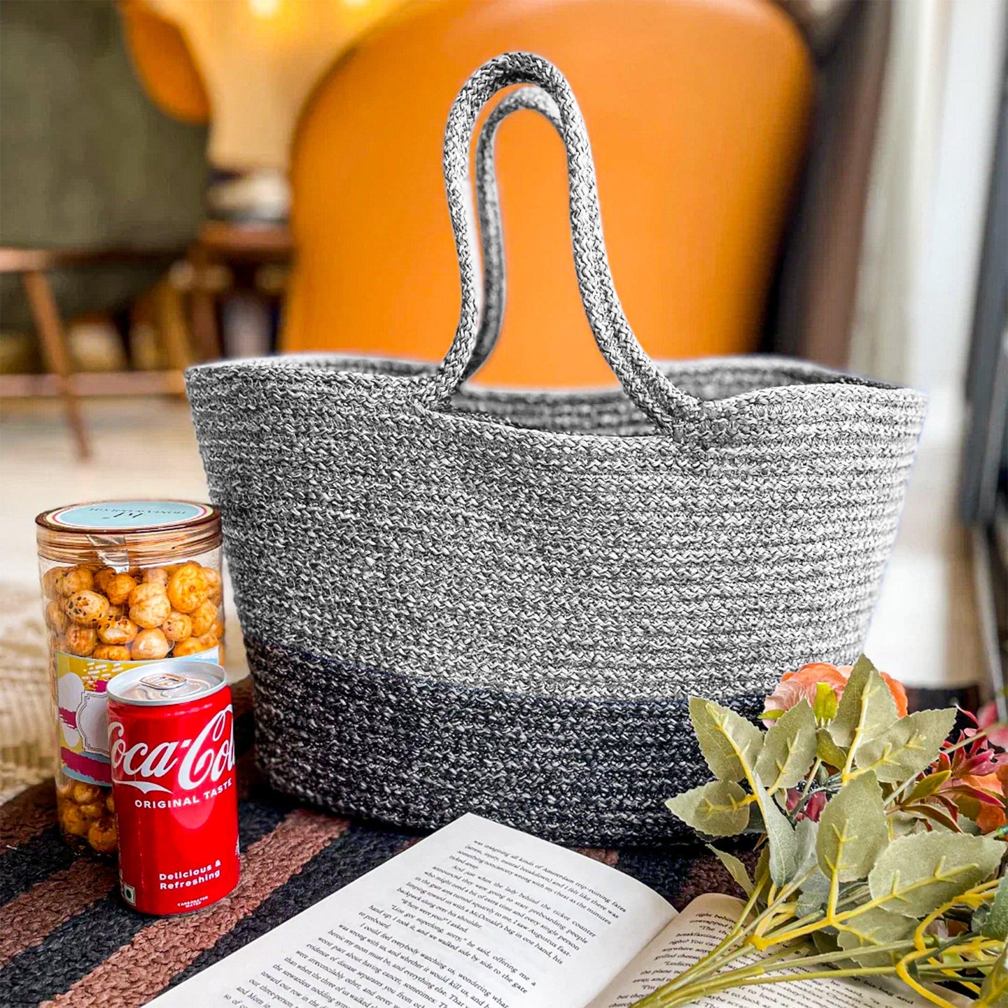 Saprose Grey Color Rectangle Tiffin Basket