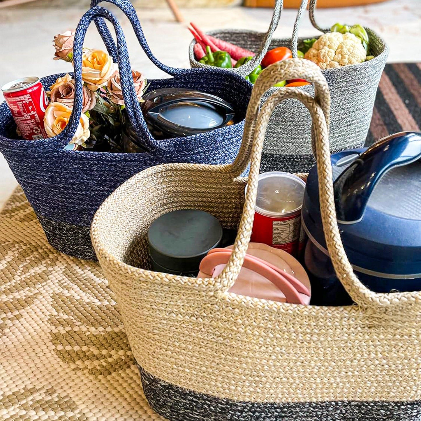 Saprose Grey Color Rectangle Tiffin Basket