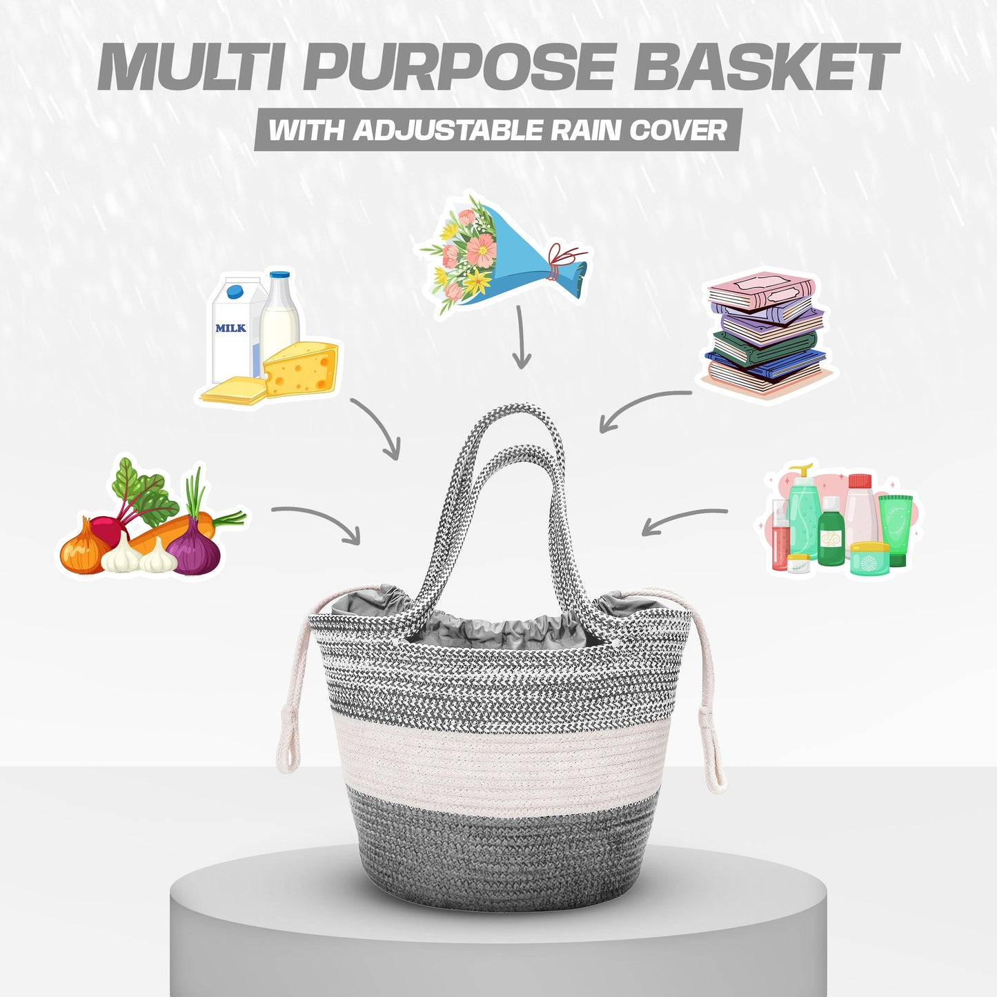 Saprose Grey Color Tote Basket - enera