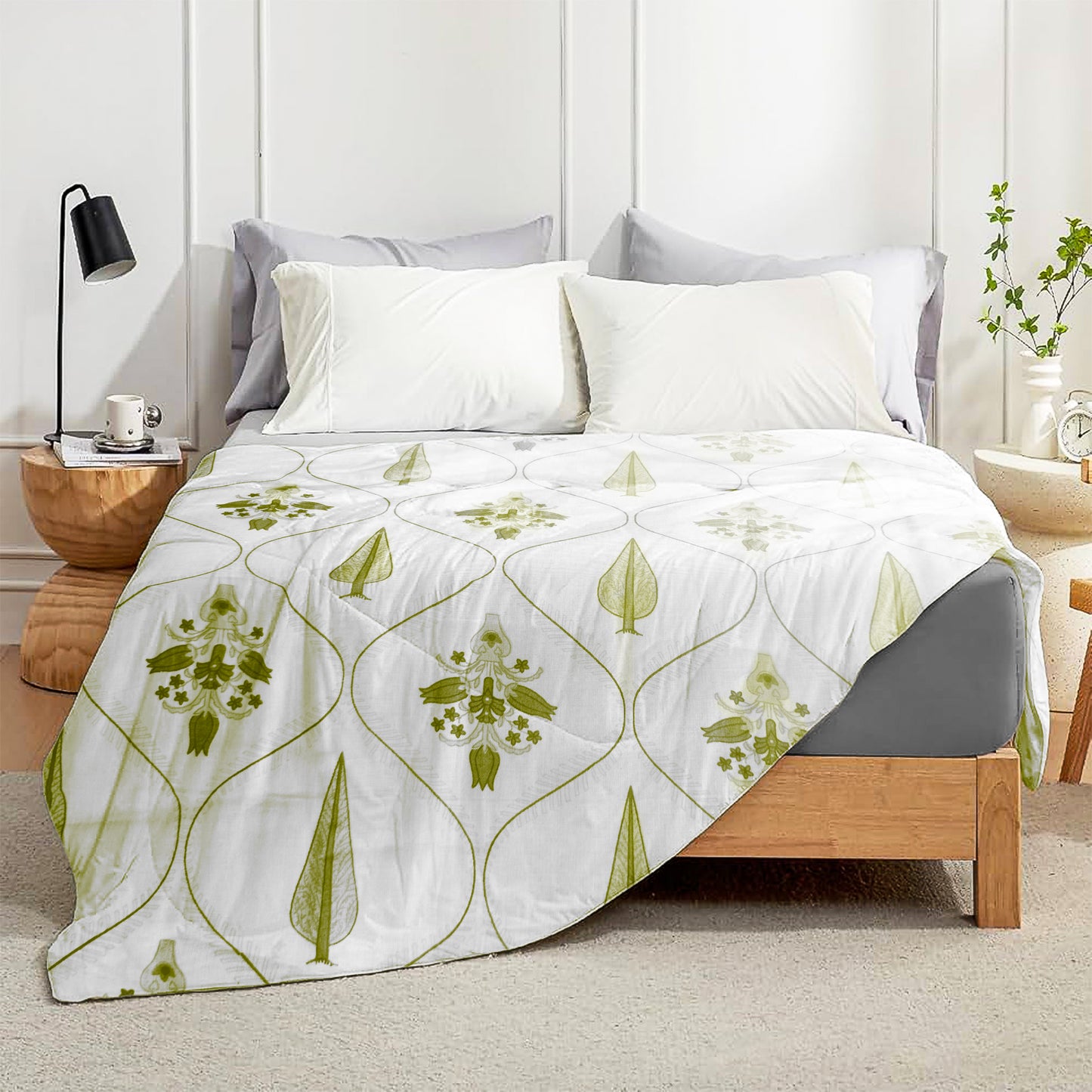 Enera Crimson Collection Sage Green Color Printed Single Bed Dohar - enera