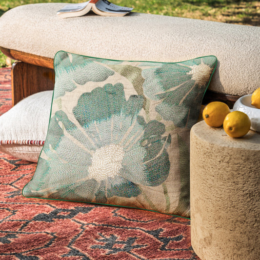 Marc Flower Aqua 16x16 Cushion Cover