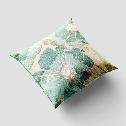 Marc Flower Aqua 16x16 Cushion Cover