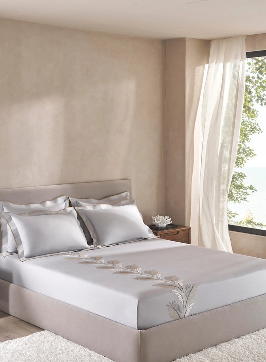 Embroidered Liana New Grey 100% Cotton King Size Bedsheet Set with 2 Pillow Covers