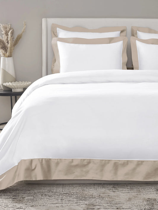 Block White 100% Cotton King Size Bedsheet Set with 2 Pillow Covers