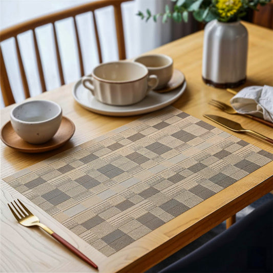 Woven Check Table Mat Cream 30cm x 45cm, ( Pack of 6 )