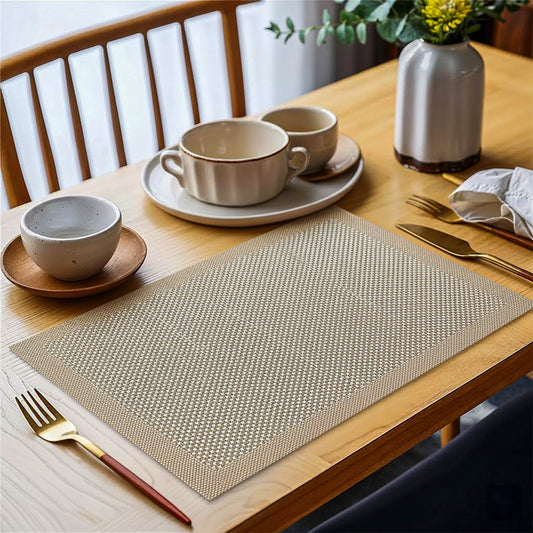 Woven Pvc Check Table Mat Cream 30cm x 45cm, ( Pack of 6 )