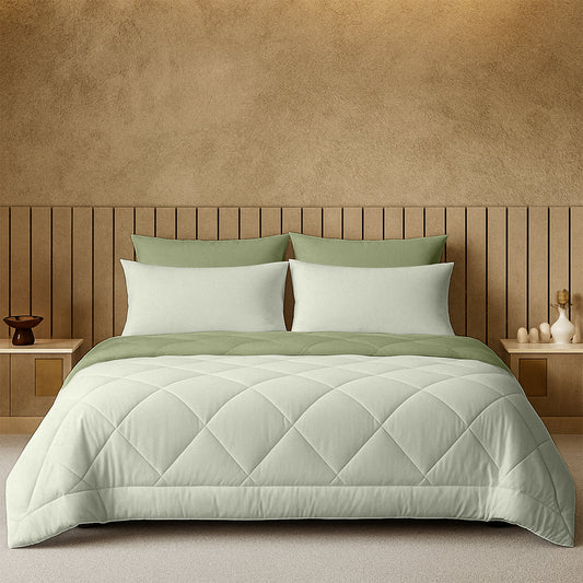 Cherish Quilted Olive Green Reversible Double Bed Comforter for All Season