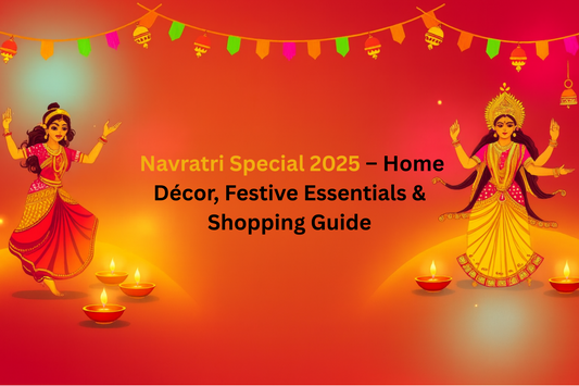 Navratri 2025 home decor ideas with festive illustration, diyas, and decorative garlands