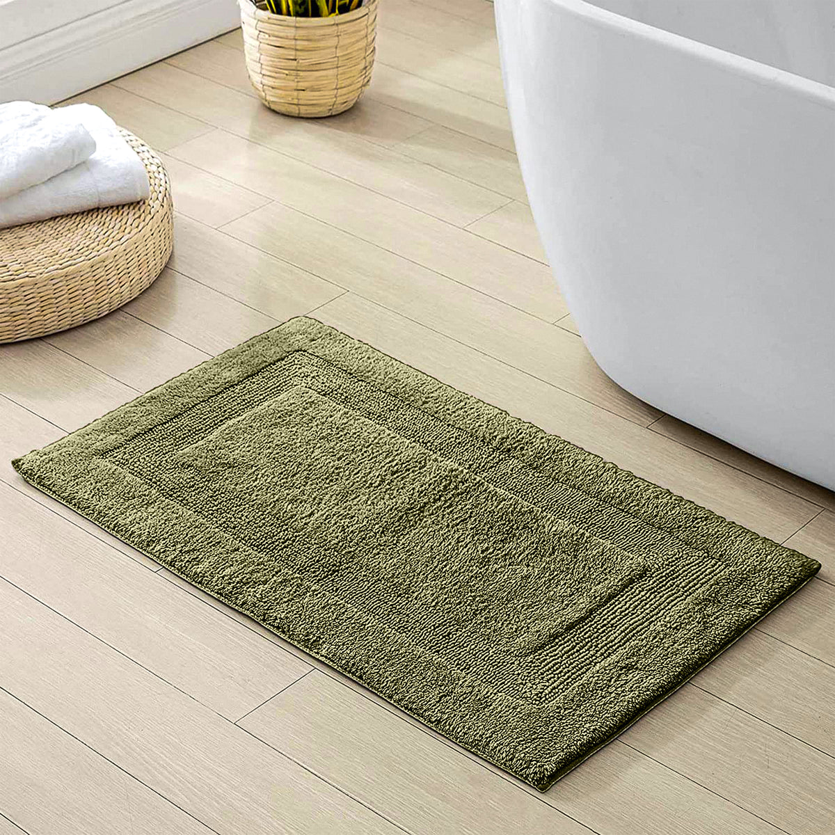 Oyela Green Bathroom Mat 40x60 cm Anti-Slip, Quick-Dry & Water Absorbing Mat