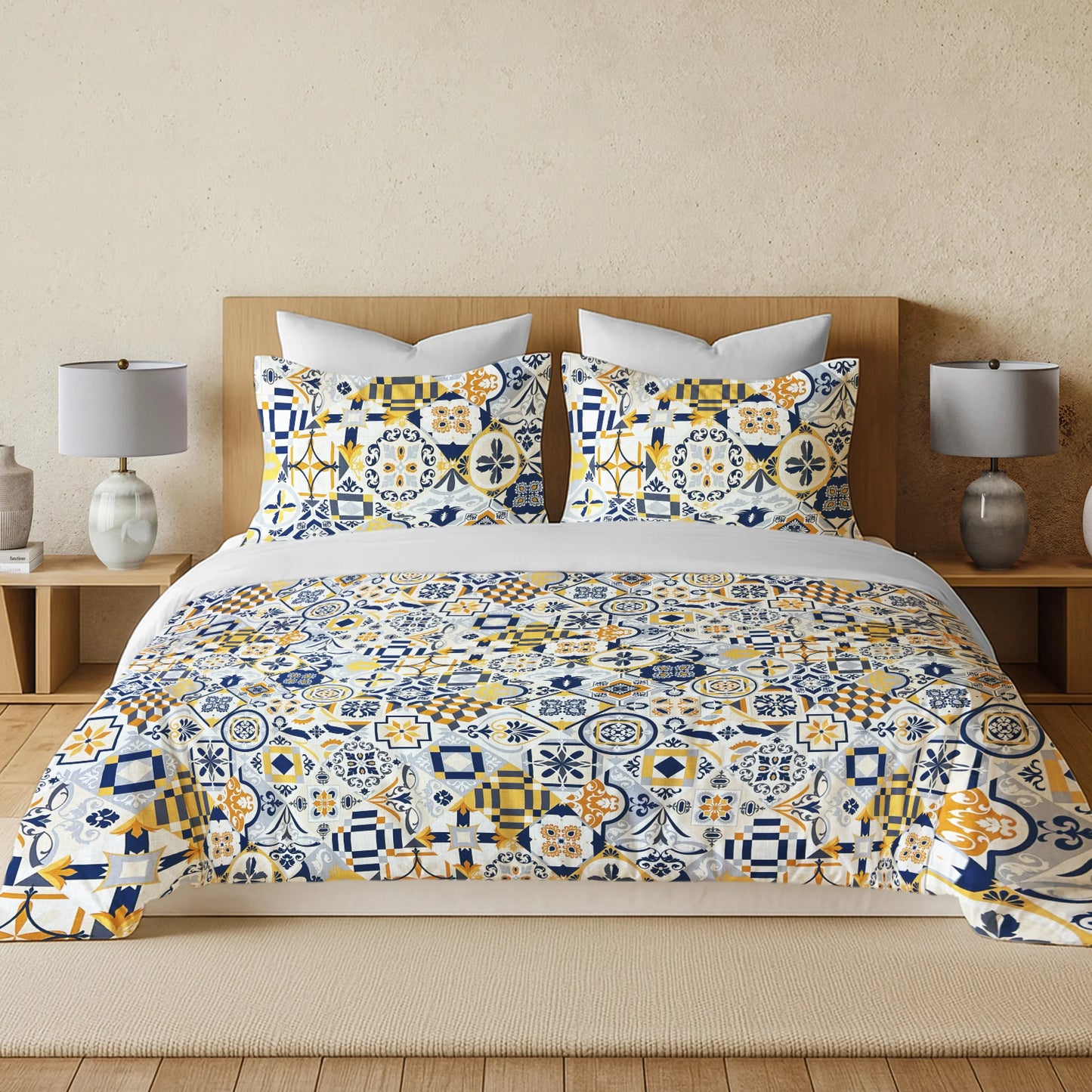 enera Printed King Bedsheet with 2 Pillow Covers 100% Pure Cotton