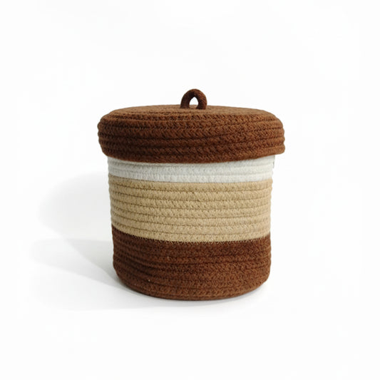 Braided Cotton Storage Basket with Lid & Handle – Chocolate | Multipurpose Organizer (1pc)