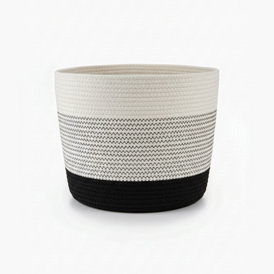 Cotton Rope Storage Basket with Lid & Handle – Black & White | Multipurpose Organizer (1 Pc)