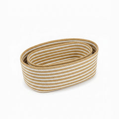 Striped Jute Storage Basket with Lid & Handle | Beige Rope Braided Organizer | 2 Pcs Set