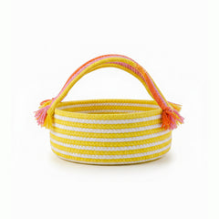 Coiled Jute Storage Basket – Round White & Yellow with Handle (1pc)