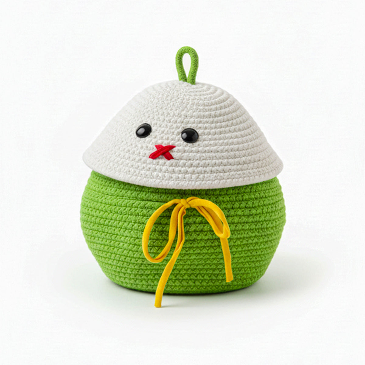 Cotton Rope Storage Basket with Lid & Handle – Green, Multipurpose Organizer (1 Pc)