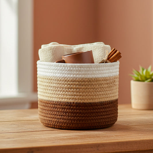 Braided Cotton Storage Basket with Lid & Handle – Chocolate | Multipurpose Organizer (1pc)