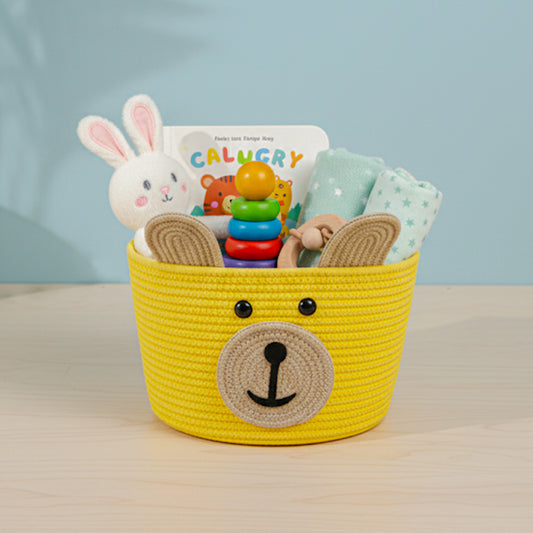 Cotton Storage Basket | Yellow Bear Design | Multipurpose Organizer (1 Pc)