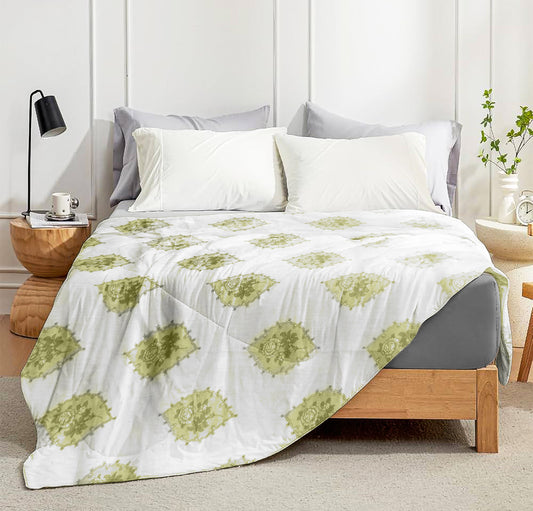 Enera Crimson Collection Petal Light Green Color Printed Single Bed Dohar