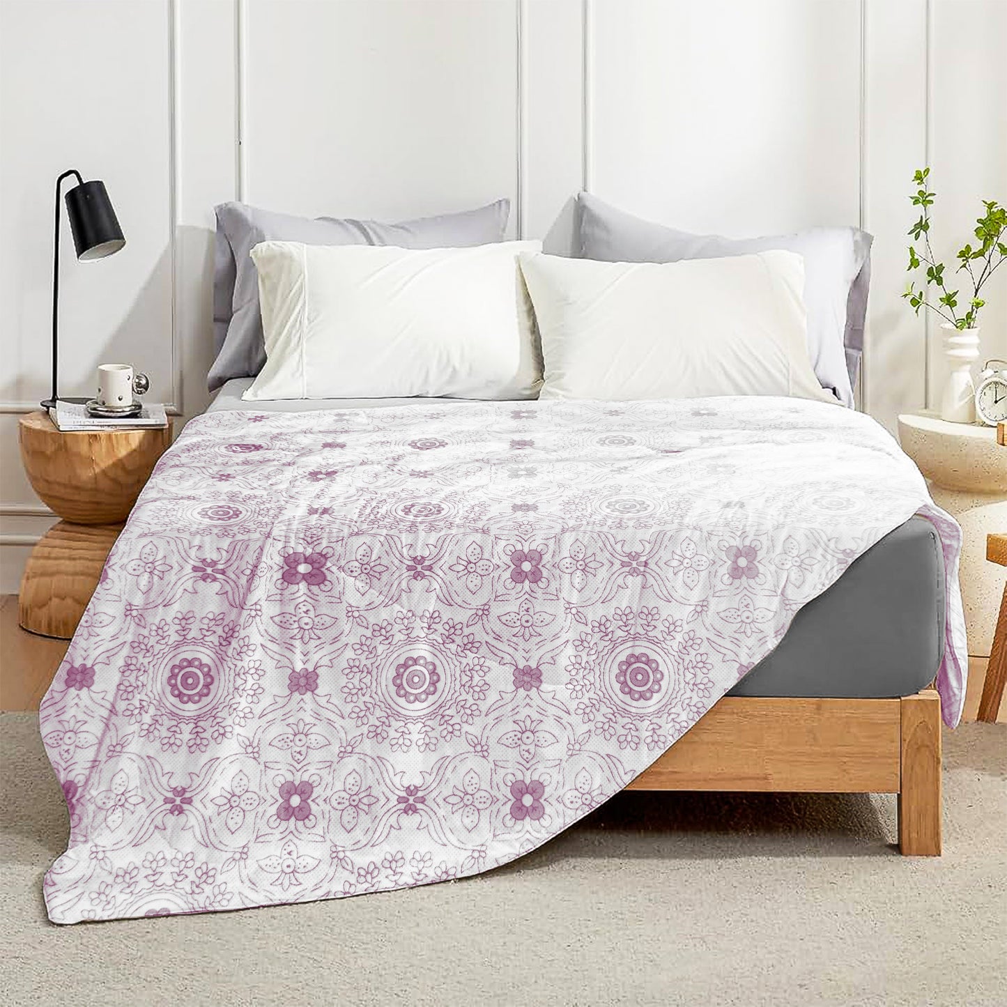 Enera Crimson Collection Botanic Purple Color Printed Single Bed Dohar