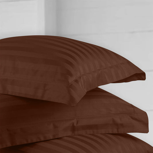 Enera Horizon Satin Stripe Mocha Earth Color King Size double Bedsheet with 2 pillow covers - enera