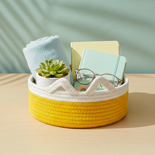Cotton Storage Basket with Lid & Handle – Yellow, Multipurpose Organizer (1 Pc)