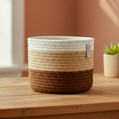 Braided Cotton Storage Basket with Lid & Handle – Chocolate | Multipurpose Organizer (1pc)