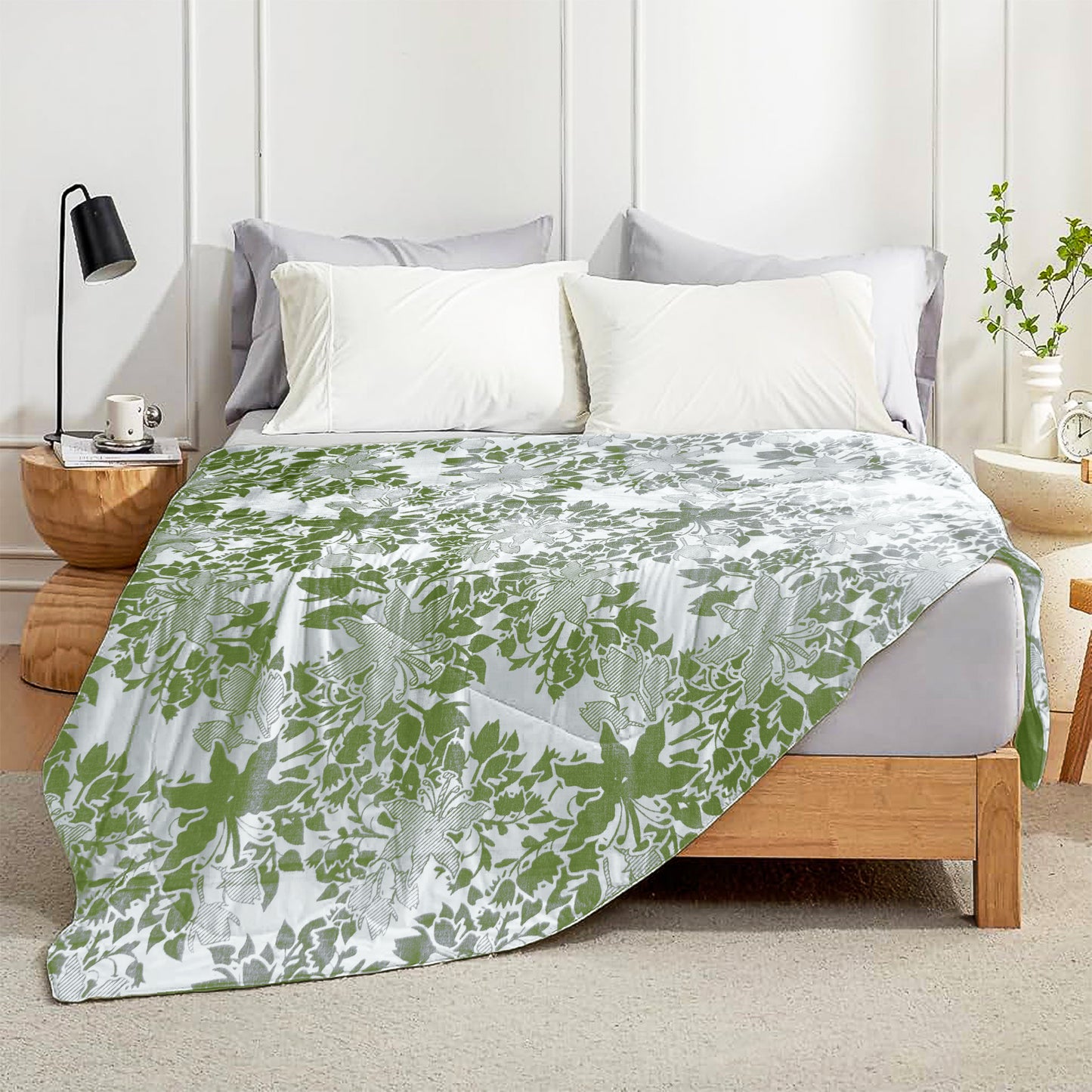 Enera Crimson Collection Botanic Green Color Printed Single Bed Dohar